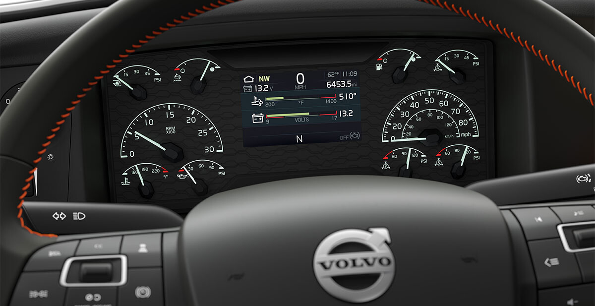 Volvo VNL truck interior steering wheel