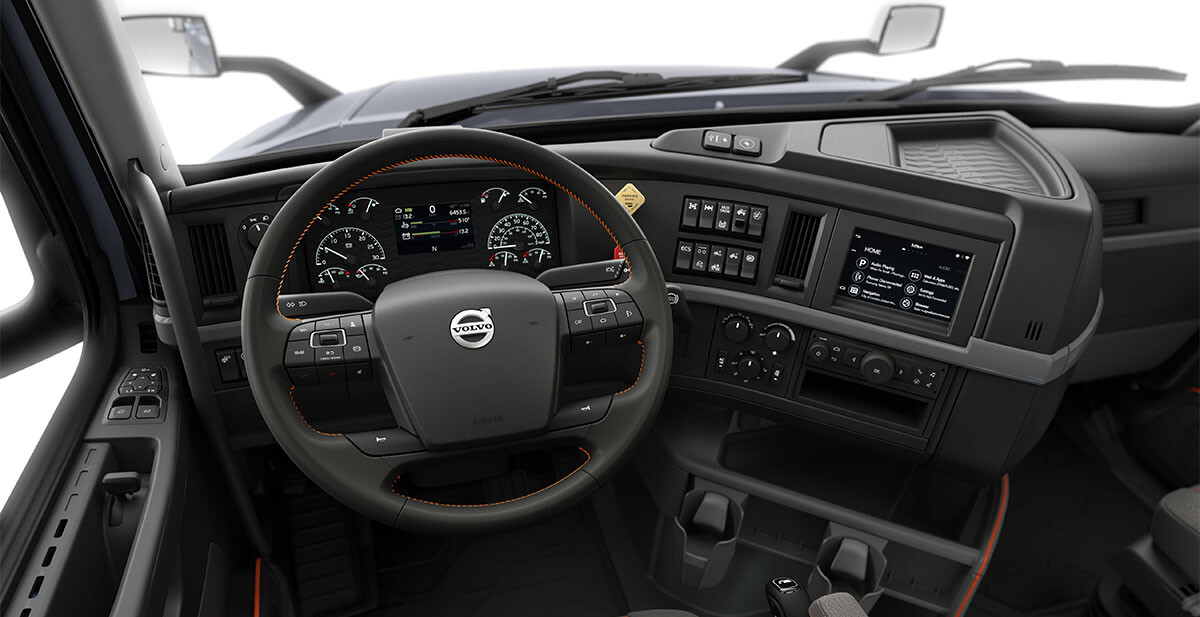 Volvo VNL truck interior steering wheel and instrument cluster