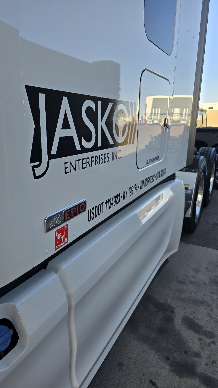 Fresh JASKO decal on Peterbilt 579 door