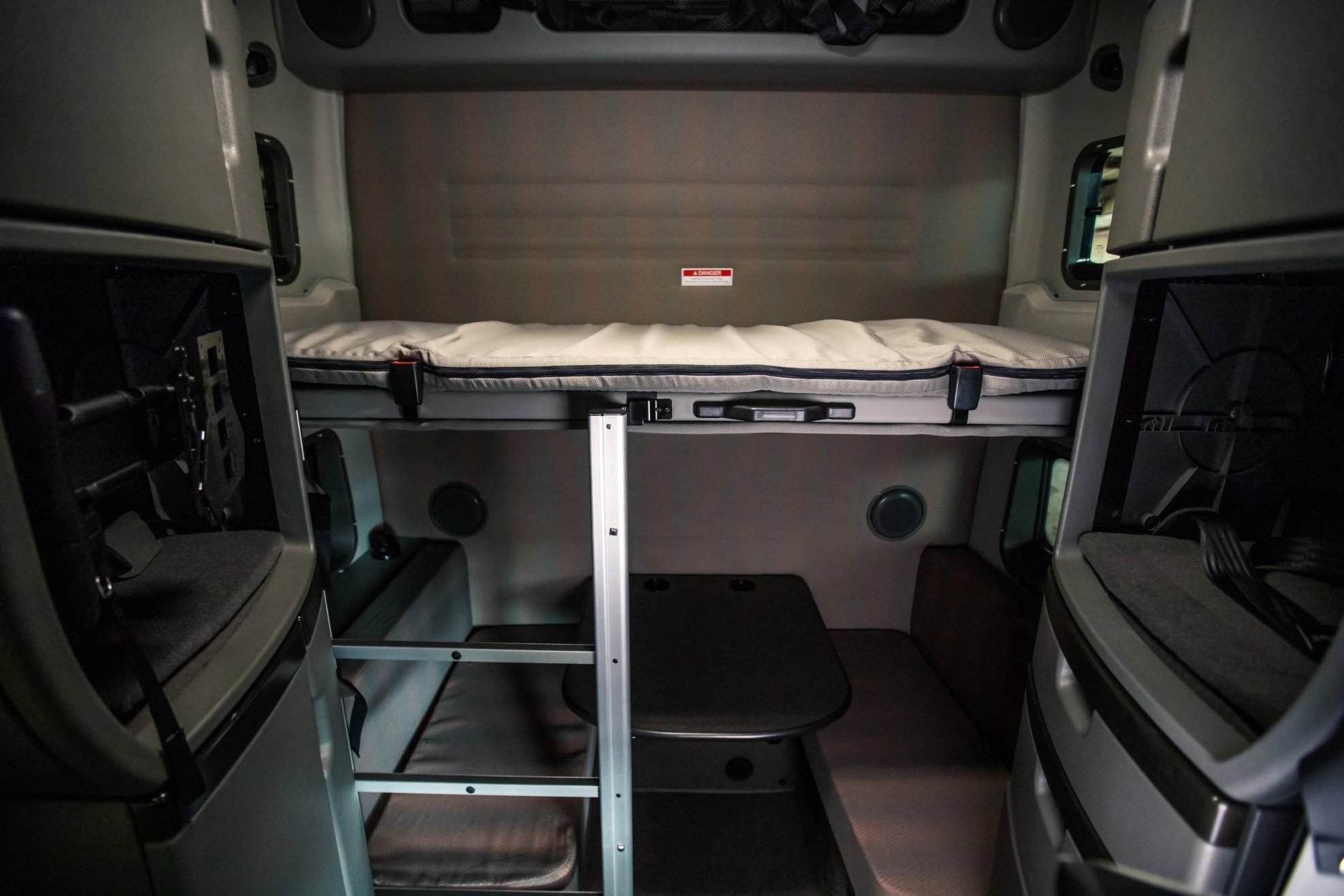Volvo VNL truck interior double bunk sleeper