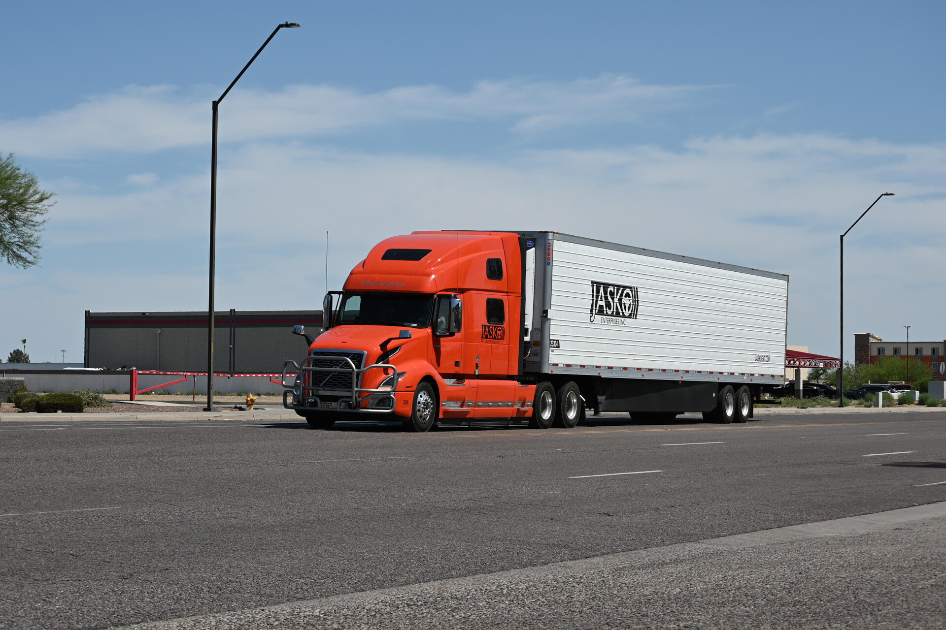JASKO Volvo tractor with refrigerated trailer on the road